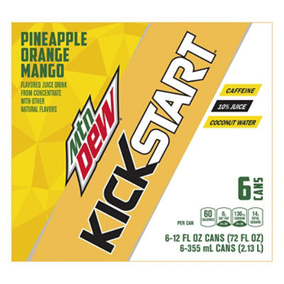 Mtn Dew Kickstart Flavored Sparkling Juice Beverage Pineapple Orange Mango - 72 Fl. Oz.