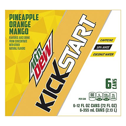 Mtn Dew Kickstart Flavored Sparkling Juice Beverage Pineapple Orange Mango - 72 Fl. Oz. - Image 1