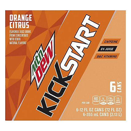 Mtn Dew Kickstart Flavored Sparkling Juice Beverage Orange Citrus - 72 Fl. Oz. - Image 3
