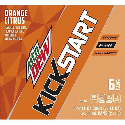 Mtn Dew Kickstart Flavored Sparkling Juice Beverage Orange Citrus - 72 Fl. Oz. - Image 2