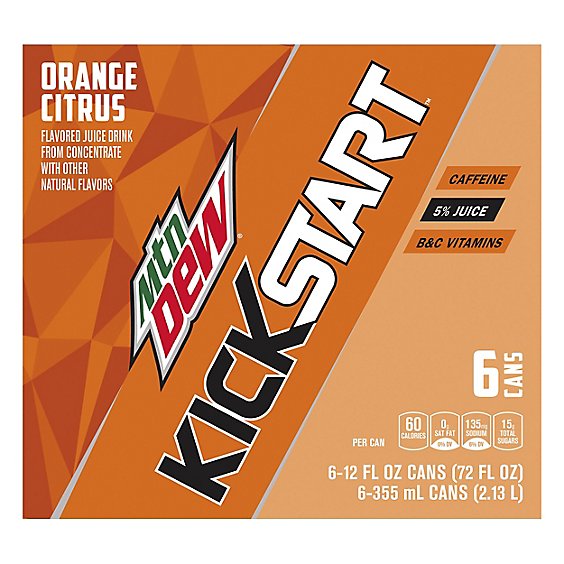 Mtn Dew Kickstart Flavored Sparkling Juice Beverage Orange Citrus - 72 Fl. Oz.