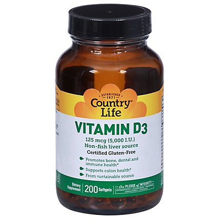 Country Life Vitamin D3 5000iu Softgels - 200 Count - Image 2
