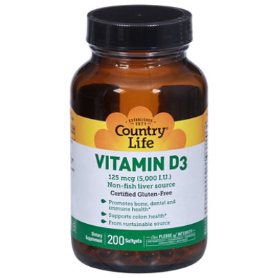 Country Life Vitamin D3 5000iu Softgels - 200 Count