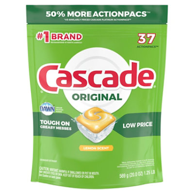 Cascade Original Dishwasher Pods ActionPacs Dishwasher Detergent Tabs Lemon Scent - 37 Count