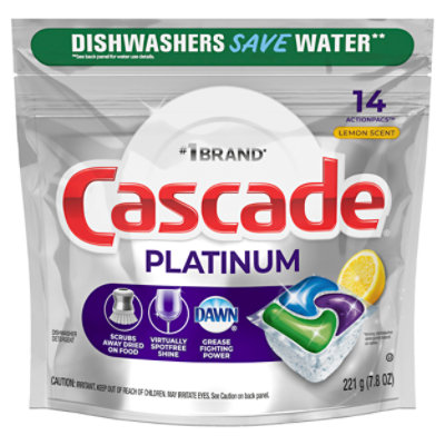 Cascade Platinum Dishwasher Detergent ActionPacs Lemon Scent - 14 count