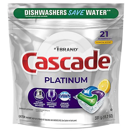 Cascade Platinum Dishwasher Detergent Pods ActionPacs Tabs Lemon Scent - 21 Count - Image 2