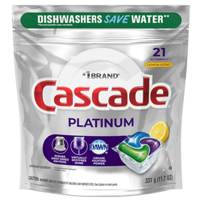 Cascade Platinum Dishwasher Detergent ActionPacs Lemon Scent - 21 count