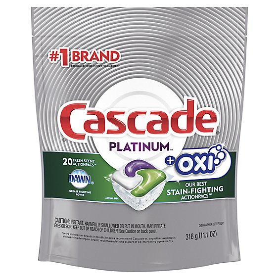 Cascade Platinum Dishwasher Detergent ActionPacs + Oxi Fresh Scent - 20 Count