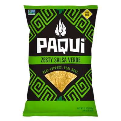 Paqui Zesty Salsa Verde Spicy Tortilla Chips Grocery Size Bags - 7 Oz