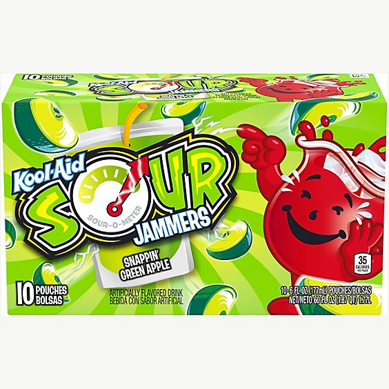 Kool-Aid Sour Jammers Snappin Green Apple Soft Drink Pouches - 10-6 Fl. Oz.