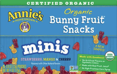 Annies Homegrown Organic Bunny Fruit Snacks Minis Strawberry Mango & Cherry - 5-0.8 Oz - Image 2