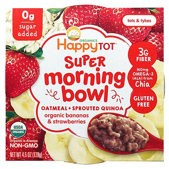 Happy Tot Super Morning Bowl Oatmeal Sprouted Quinoa Organic Bananas & Strawberries - 4.5 Oz