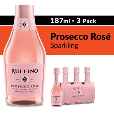 Ruffino Prosecco DOC Rose Italian Sparkling Wine Bottles Multipack - 3-187 Ml