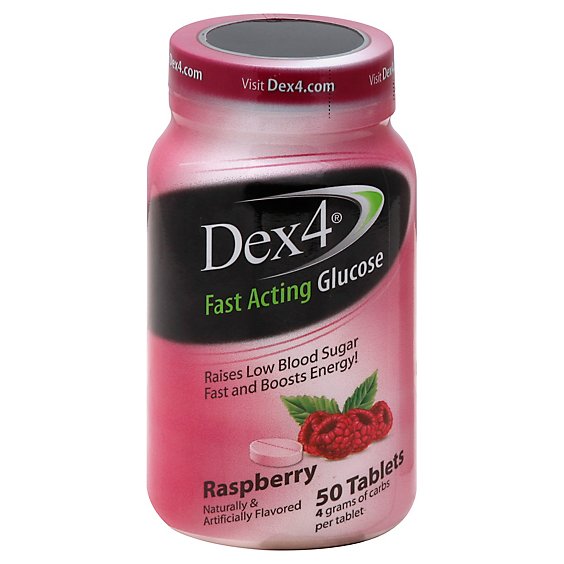 Dex4 Raspberry Chewable Glucose Tablets - 50 Count