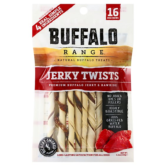 Buffalo Range Dog Chews Jerky Twists Hickory Smoked 16 Count - 4.1 Oz
