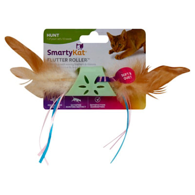 Smartykat Flutter Roller Rolling Wheelie W/Feathers & Ribbon Cat Chase Toy - 1 Each