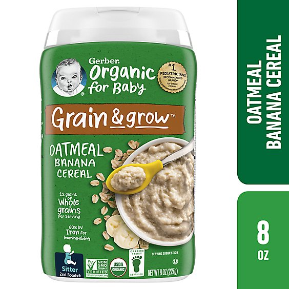 Gerber 2nd Foods Grain & Grow Organic Banana Oatmeal For Baby In Canister - 8 Oz