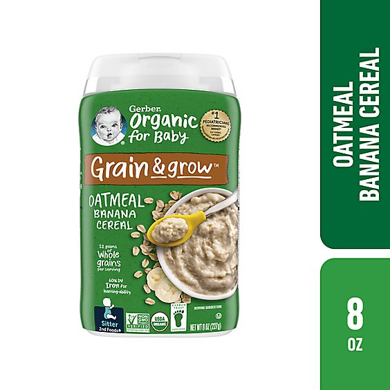 Gerber 2nd Foods Organic Banana Grain & Grow Oatmeal Baby Cereal Canister - 8 Oz