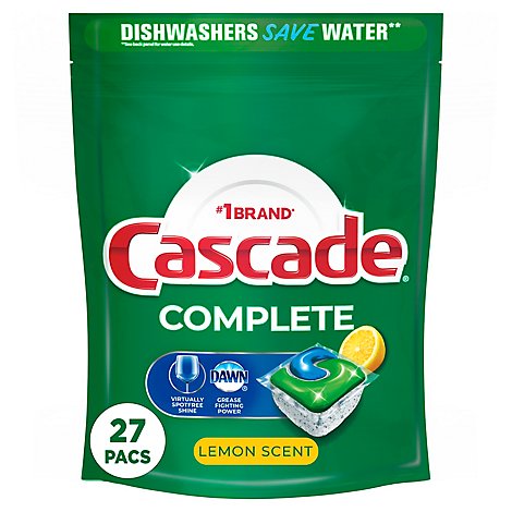Cascade Complete Dishwasher Detergent ActionPacs Lemon Scent - 27 Count