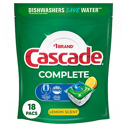 Cascade Complete Dishwasher Detergent ActionPacs Lemon Scent - 18 Count - Image 2