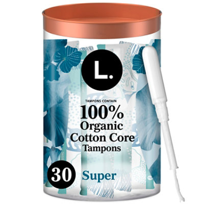 L. Organic Cotton Compact Tampons Super Absorbency Plastic Applicator - 30 Count