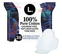 L. Chlorine Free Ultra Thin Pads with Wings Extra Long Overnight Absorbency - 36 Count