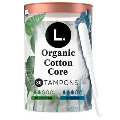 L. Organic Cotton Compact Tampons Regular/Super Absorbency Duo Pack - 30 Count - Image 1