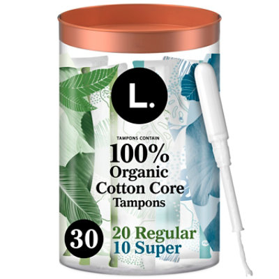 L. Organic Cotton Compact Tampons Regular/Super Absorbency Plastic Applicator - 30 Count