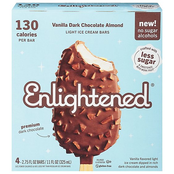 Enlightened Ice Cream Bars Light Vanilla Dark Chocolate Almond - 4-2.65 Fl. Oz.