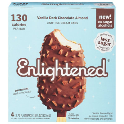 Enlightened Ice Cream Bars Light Vanilla Dark Chocolate Almond - 4-2.65 Fl. Oz.