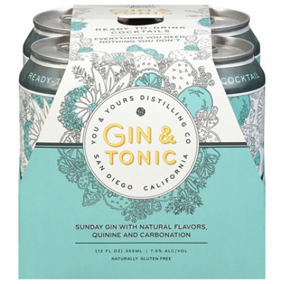 You & Yours Distilling Co Gin & Tonic - 4-12 Fl. Oz.