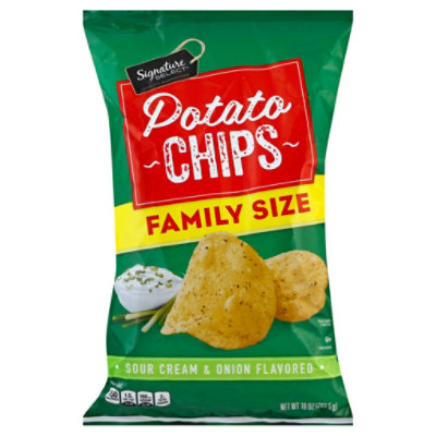 Signature Select Potato Chips Sour Cream & Onion Family Size - 10 Oz
