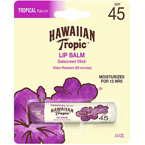 Hawaiian Tropic Sunscreen Stick Tropical Flavor SPF 45 Lip Balm - 1 Count