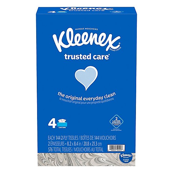 Kleenex Trusted Care Facial Tissues Flat Boxes - 4-144 Count