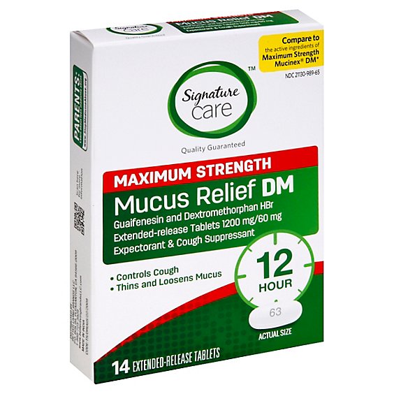 Signature Care Mucus Relief DM 1200mg Maximum Strength Extended Release Tablet - 14 Count