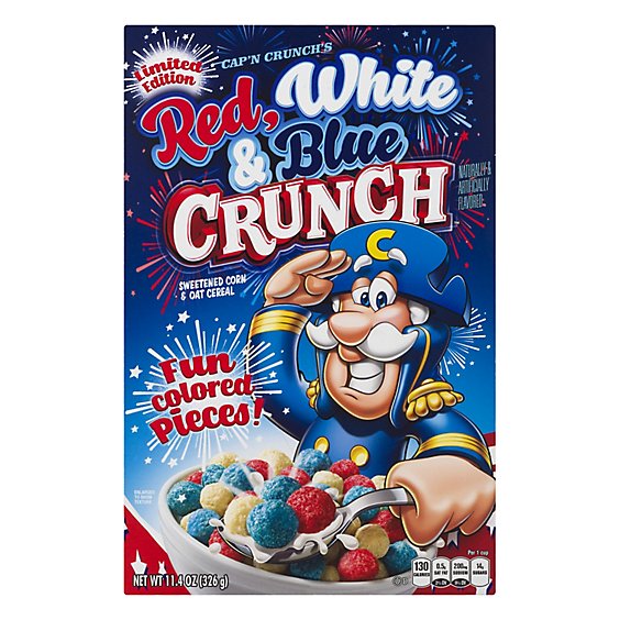 Capn Crunch Cereal Corn & Oat Sweetened Crunch Red White & Blue - 11.4 Oz