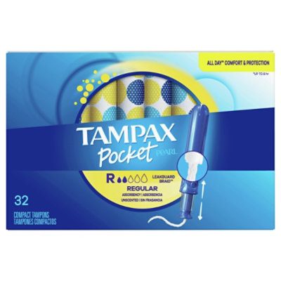 Tampax Pocket Pearl Compact Tampons Regular Absorbency Unscented - 32 Count