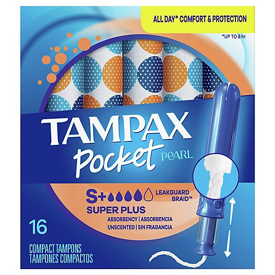 Tampax Pocket Pearl Compact Tampons Super Plus Absorbency Unscented - 16 Count