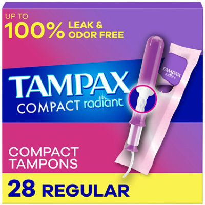 Tampax Pocket Radiant Compact Regular Absorbency Unscented Plastic Tampons - 28 Count