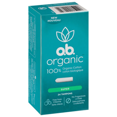 o.b. Organic Tampons Digital Applicator Free Super Absorbency - 24 Count