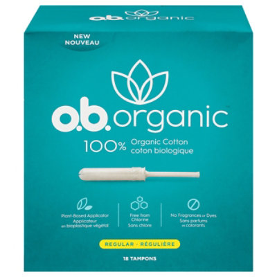  o.b. Organic Tampons Plant Based Applicator Regular Absorbency - 18 Count 