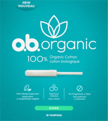 o.b. Organic Tampons Plant Based Applicator Super Absorbency - 18 Count - Image 2