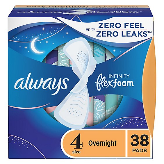Always Infinity Pads FlexFoam Size 4 Overnight Absorbency Unscented - 38 Count
