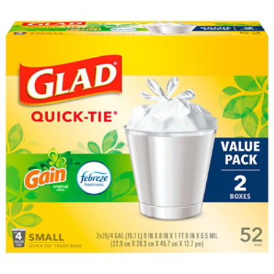 Glad Odor Shield 4-Gallons Febreze Fresh Clean White Plastic Wastebasket  Flap Tie Trash Bag (52-Count)