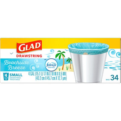 Glad Febreze Beachside Breeze Odorshield Small Drawstring Trash Bags 4 Gallon - 34 Count - Image 2