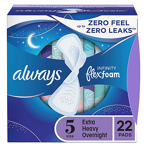 Always Infinity Pads Size 5 Overnight With FlexFoam Wing Unscented - 22 Count