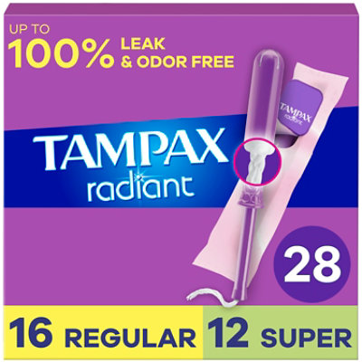 Tampax Radiant Tampons Regular/Super Absorbency Duo Pack - 28 Count - Image 1