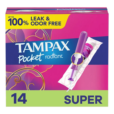 Tampax Pocket Radiant Compact Super Absorbency Unscented Tampons - 14 Count