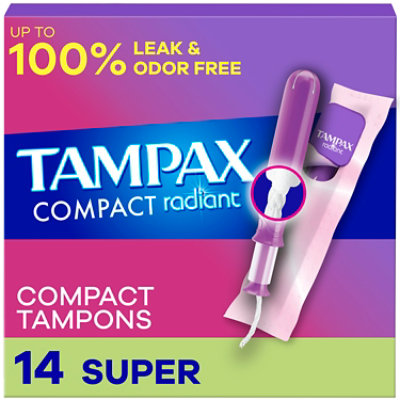 Tampax Pocket Radiant Compact Super Absorbency Unscented Tampons - 14 Count