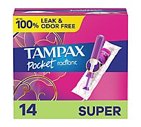Tampax Pocket Radiant Compact Super Absorbency Unscented Tampons - 14 Count